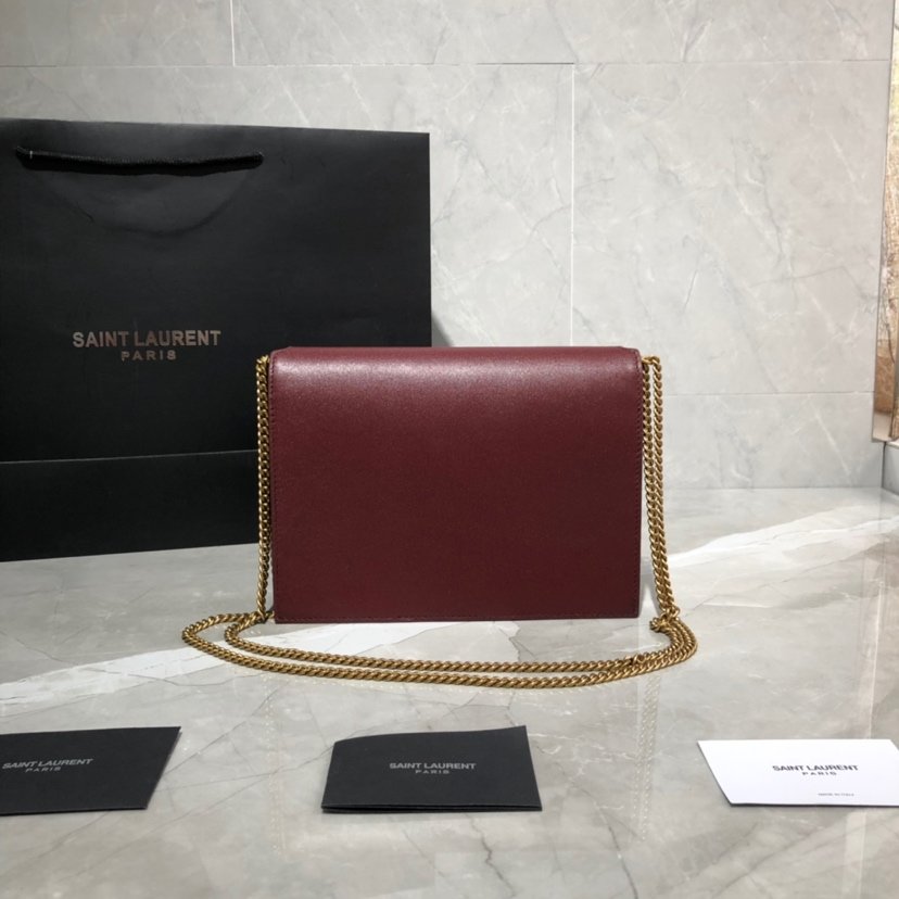 Y51 Sa1nt Lau*nt Cassandra Clasp Bag Wine Red