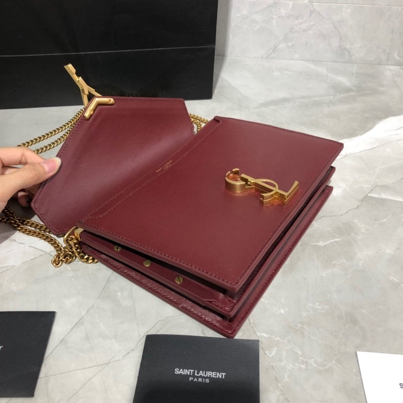 Y51 Sa1nt Lau*nt Cassandra Clasp Bag Wine Red