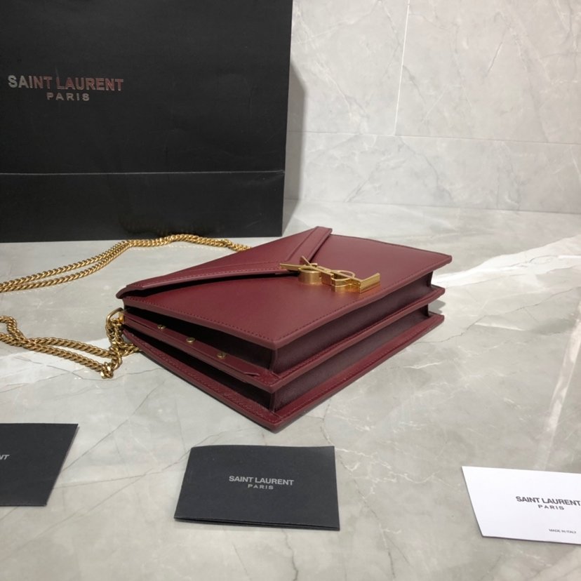 Y51 Sa1nt Lau*nt Cassandra Clasp Bag Wine Red