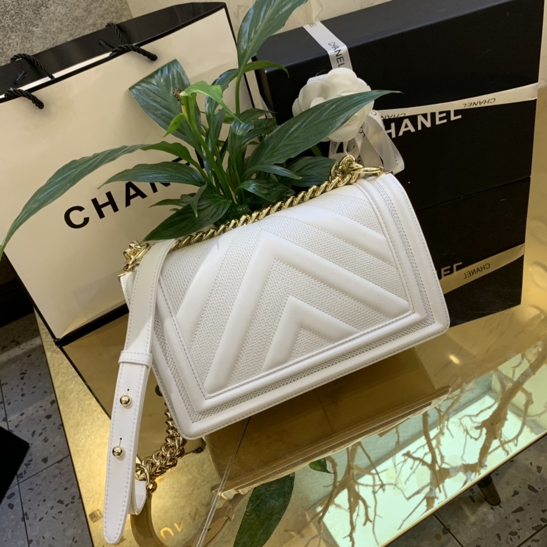Ch**el V Boy Bag 25cm White