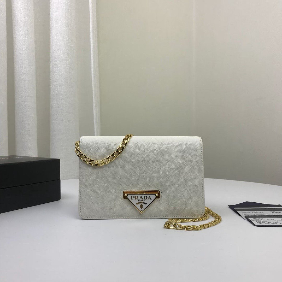 Pra*a Chain Strap Mini Bag 18CM White