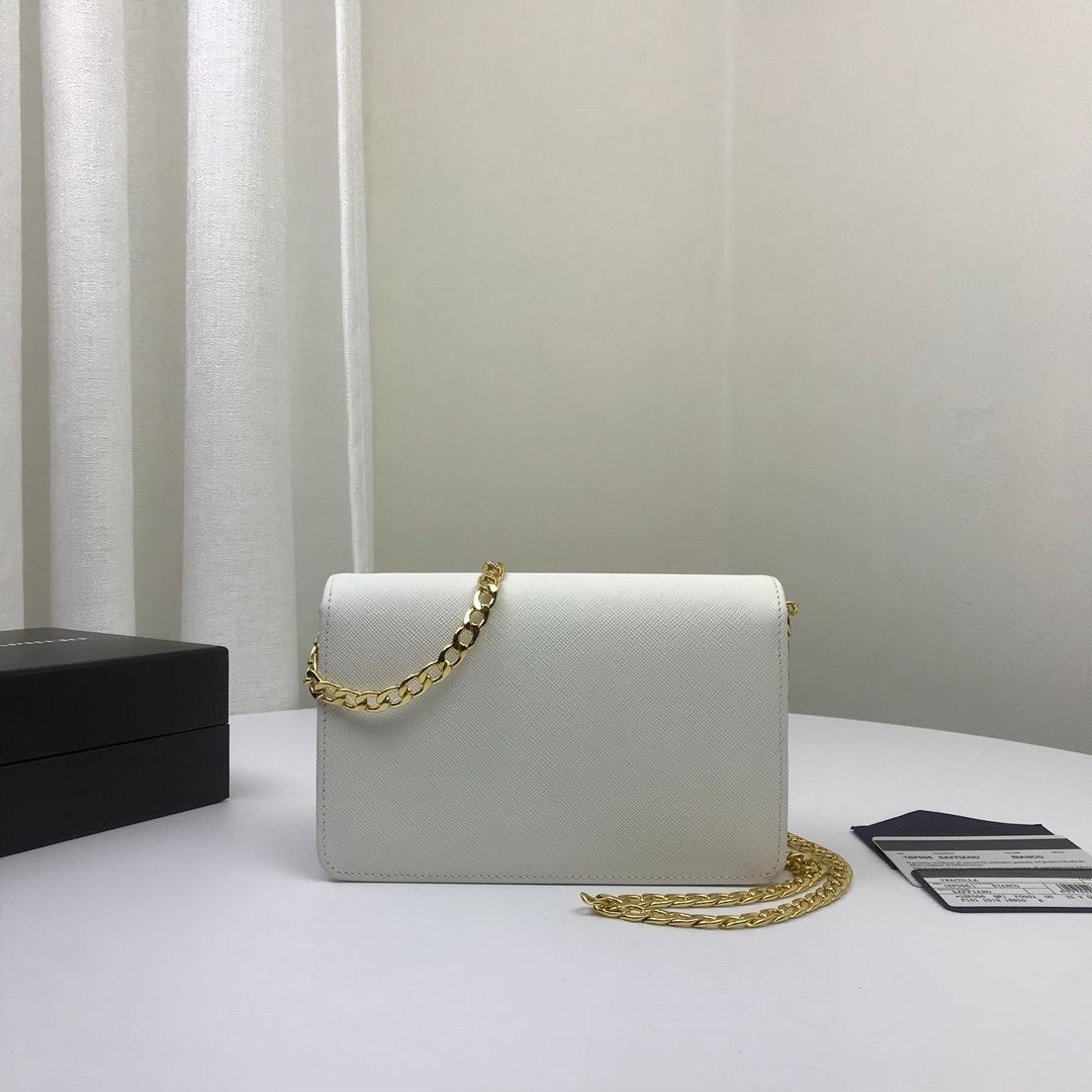 Pra*a Chain Strap Mini Bag 18CM White
