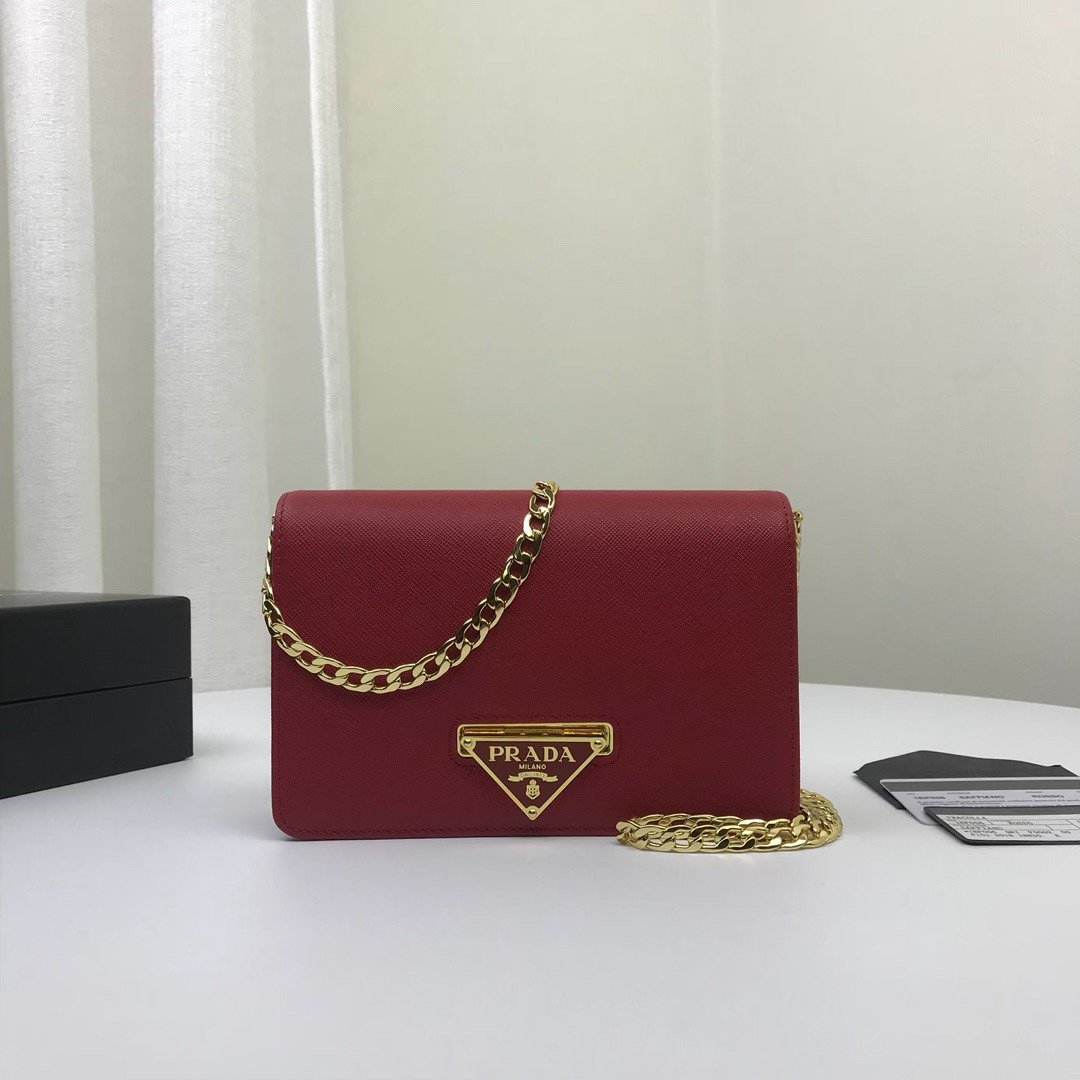 Pra*a Chain Strap Mini Bag 18CM Red