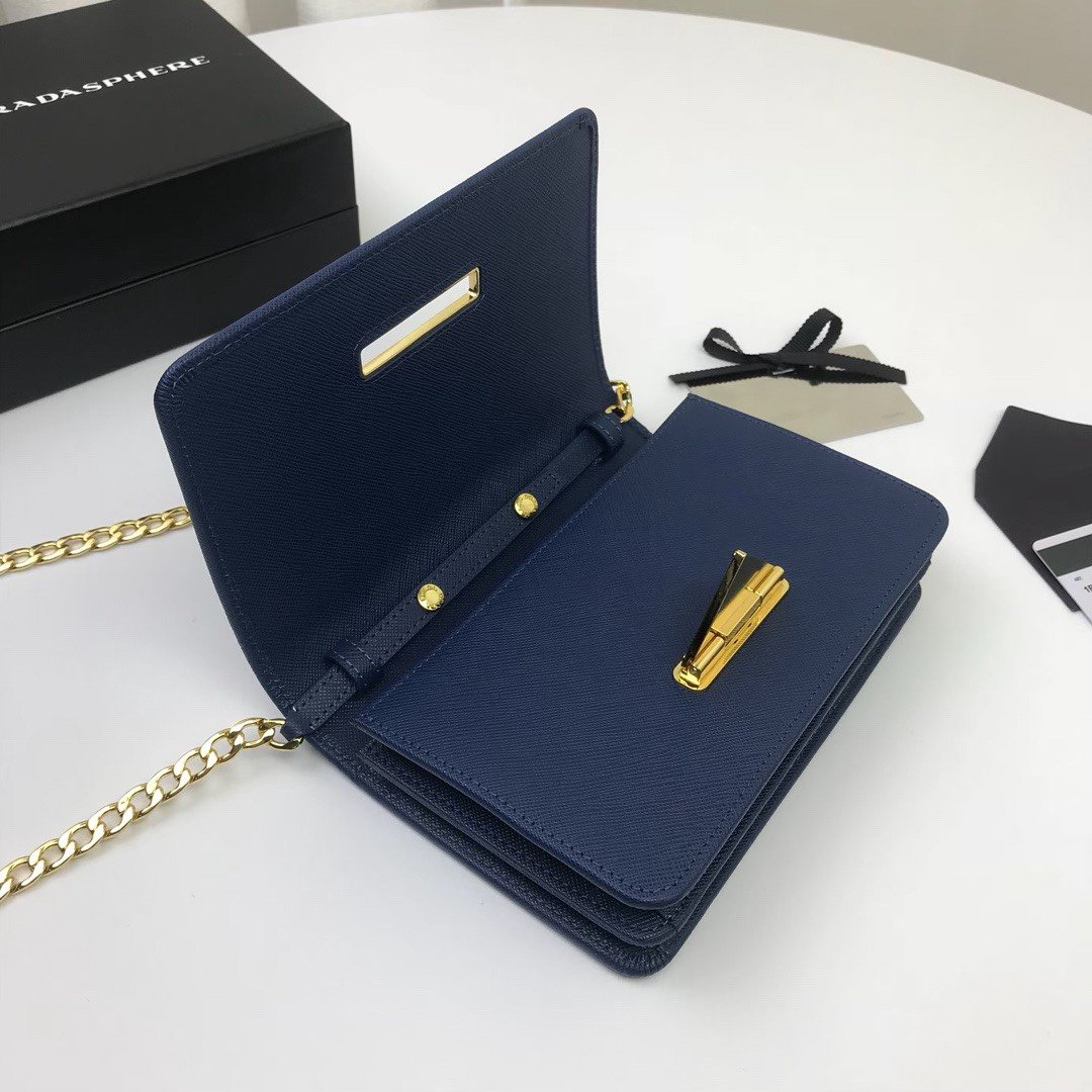 Pra*a Chain Strap Mini Bag 18CM Blue