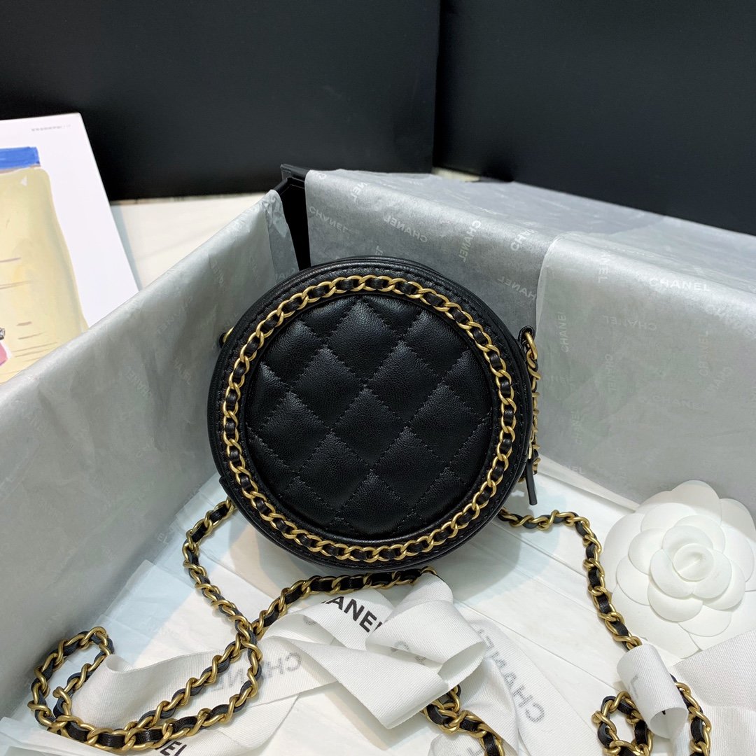 Ch**el Round Chain Bag 12cm Black