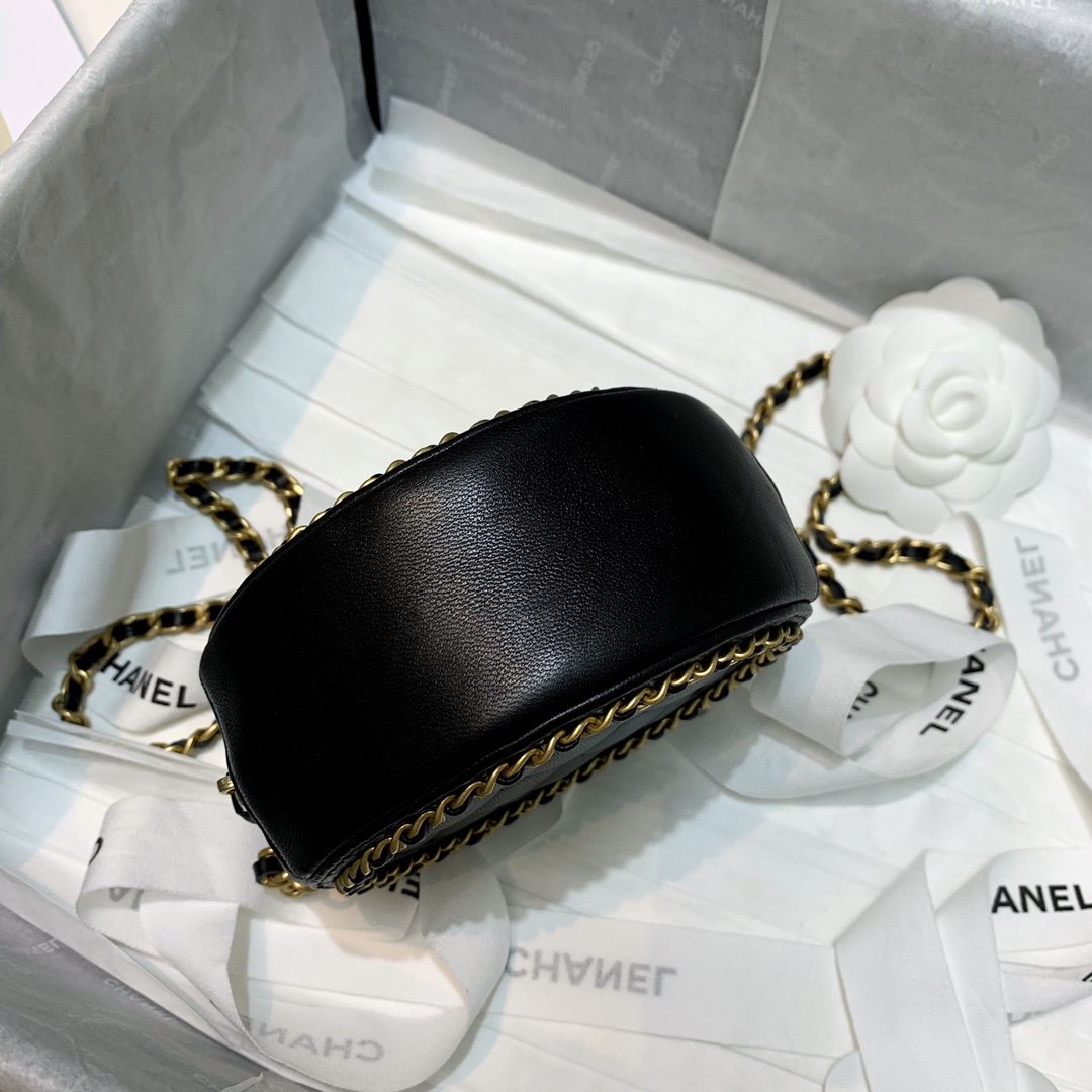Ch**el Round Chain Bag 12cm Black