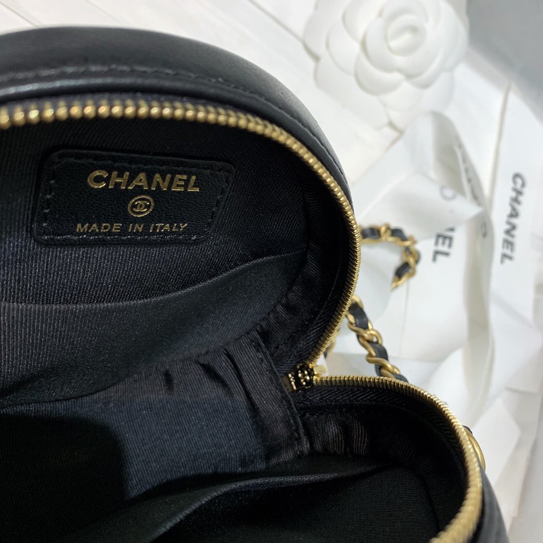 Ch**el Round Chain Bag 12cm Black
