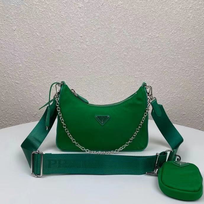 Pra*a Nylon Hobo Bag 22cm green