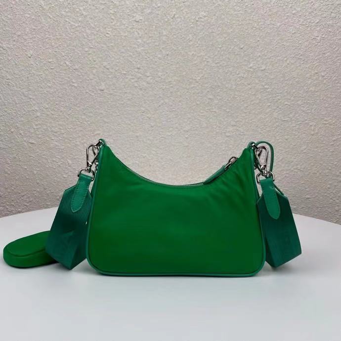 Pra*a Nylon Hobo Bag 22cm green