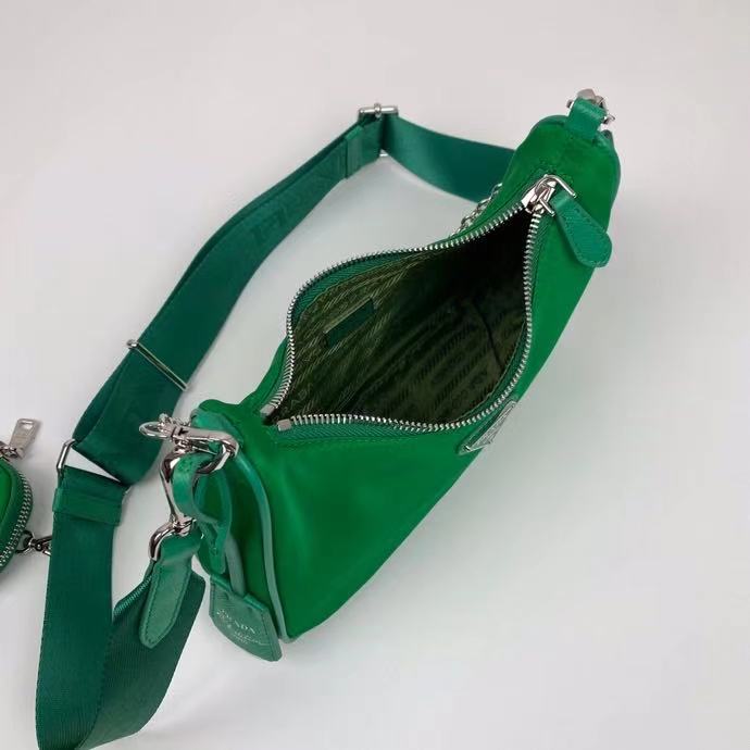 Pra*a Nylon Hobo Bag 22cm green