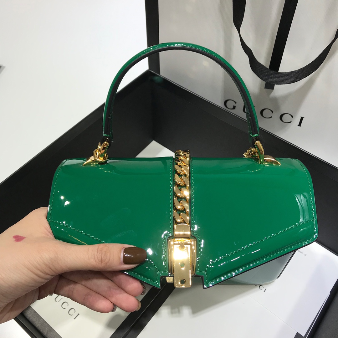 Gvc*1 Sylvie 1969 Black Patent Leather Top Handle Bag