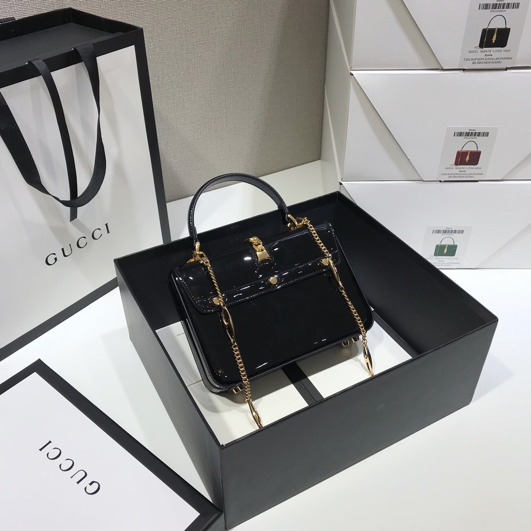 Gvc*1 Sylvie 1969 Black Patent Leather Top Handle Bag Balck