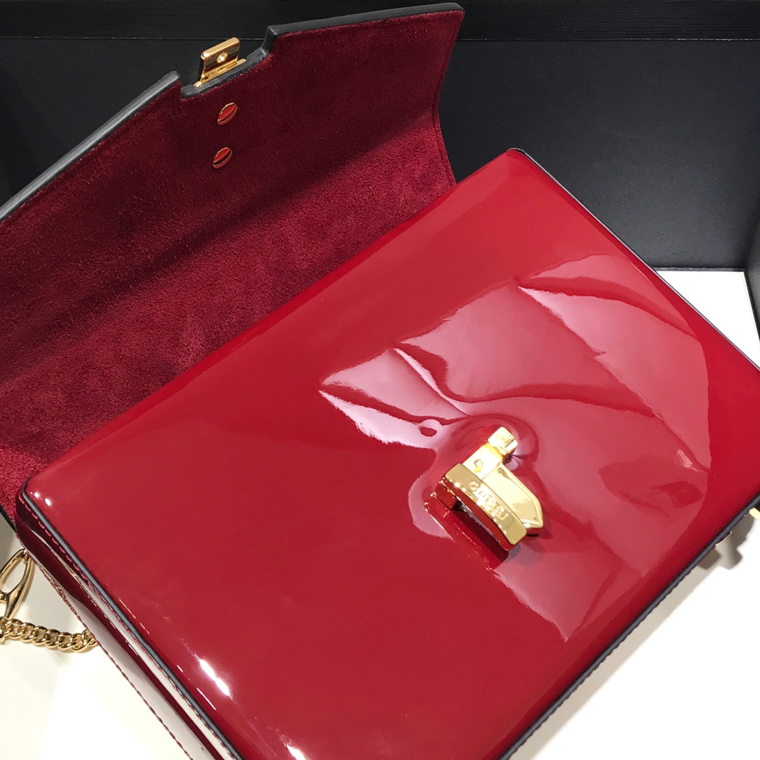 Gvc*1 Sylvie 1969 Black Patent Leather Top Handle Bag Red