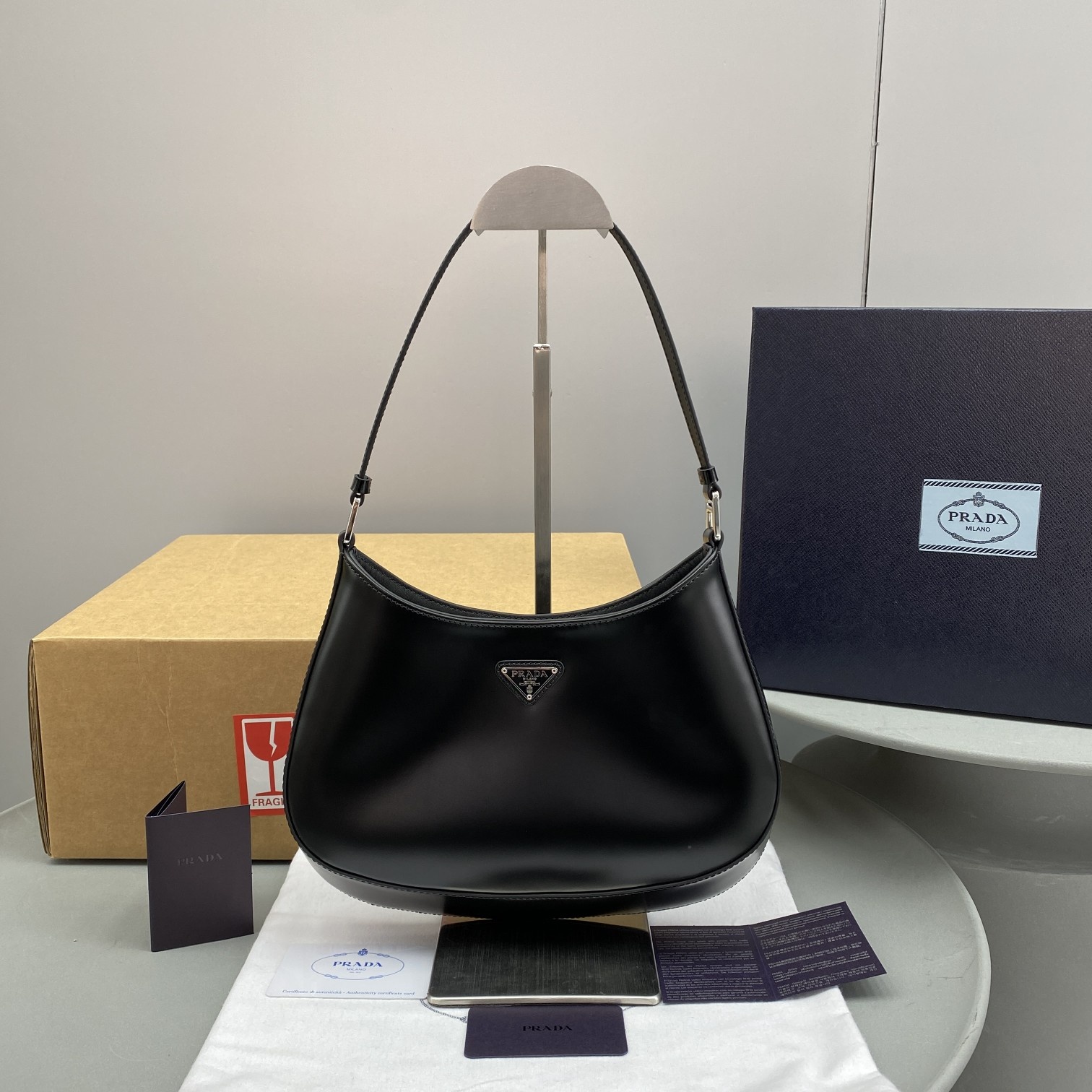Bagsaaa Pra*a Cleo brushed leather shoulder black bag