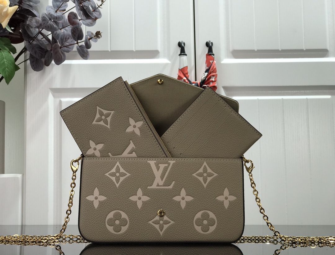 Bagsaaa L0vis Vvtt0n M82610 Félicie Pochette Gray/Cream - 21*12*3cm