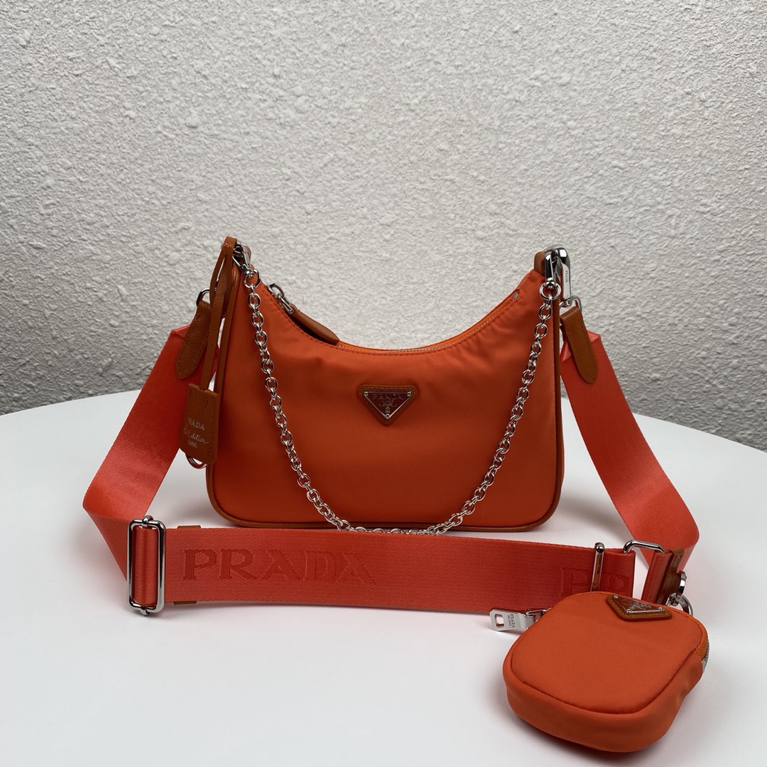 Pra*a Nylon Hobo Bag 22cm Orange
