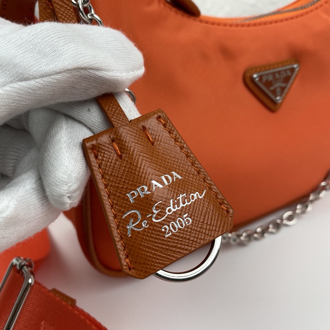 Pra*a Nylon Hobo Bag 22cm Orange