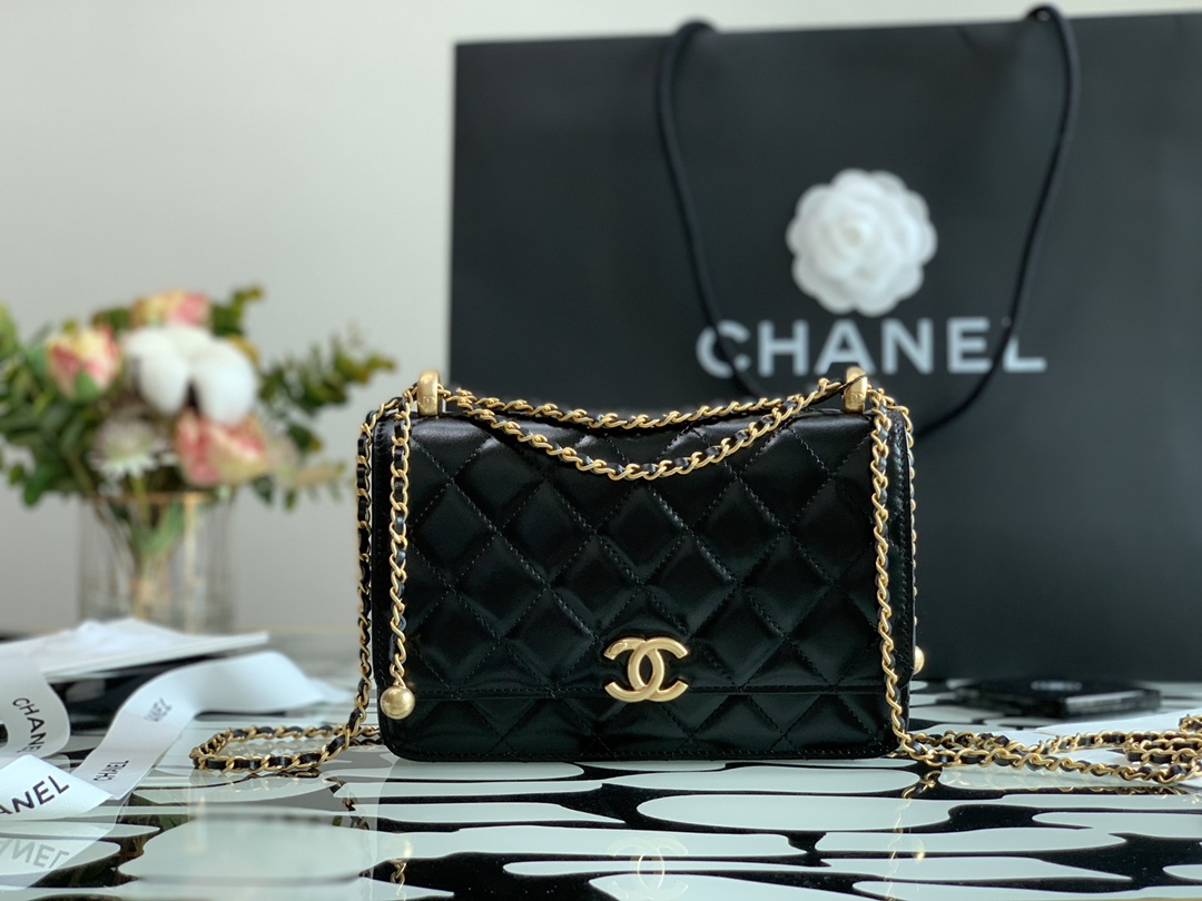 Ch**el Calfskin Wallet On Chain Woc Bag