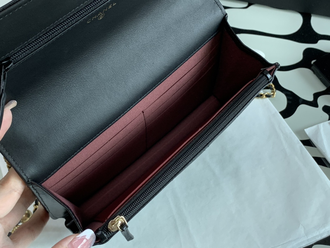 Ch**el Calfskin Wallet On Chain Woc Bag
