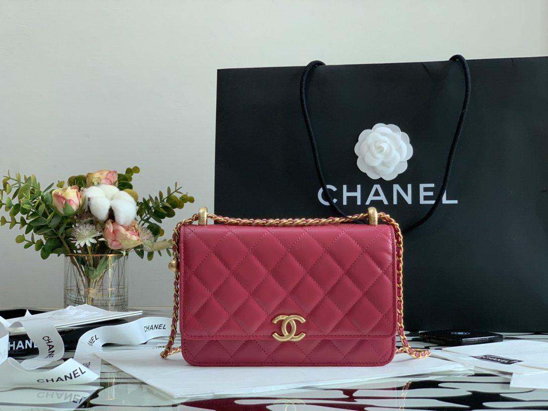 Ch**el Calfskin Wallet On Chain Woc Bag 001