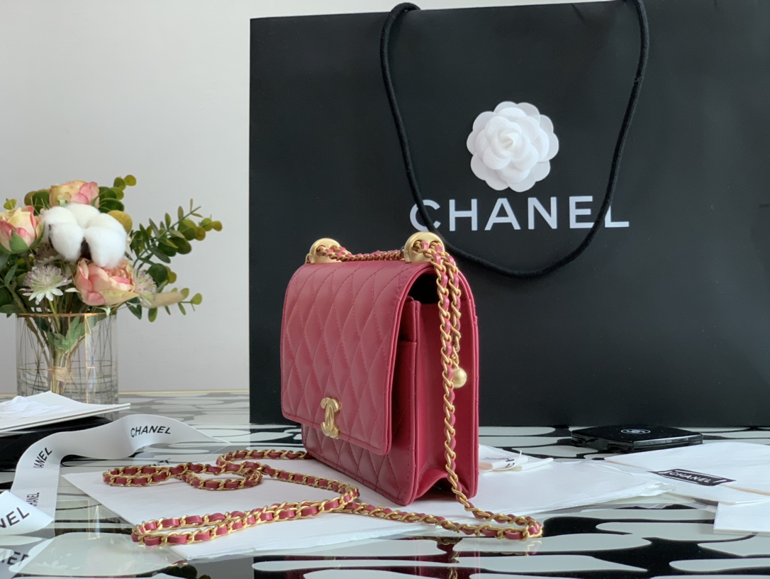 Ch**el Calfskin Wallet On Chain Woc Bag 001