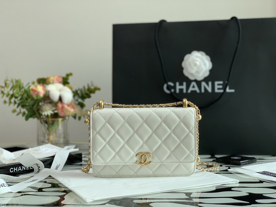 Ch**el Calfskin Wallet On Chain Woc Bag 002