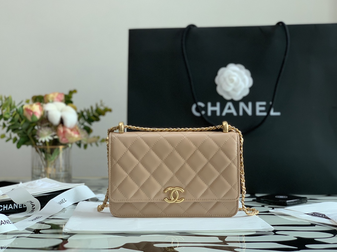 Ch**el Calfskin Wallet On Chain Woc Bag 003