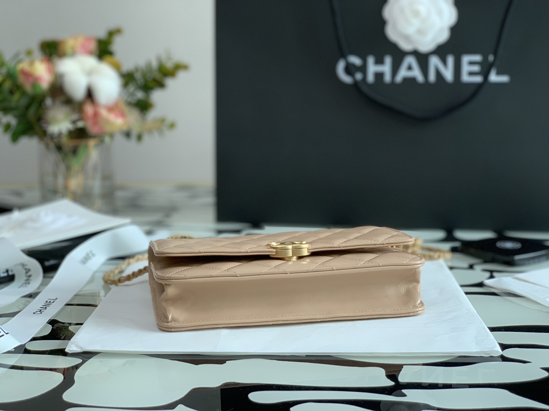 Ch**el Calfskin Wallet On Chain Woc Bag 003