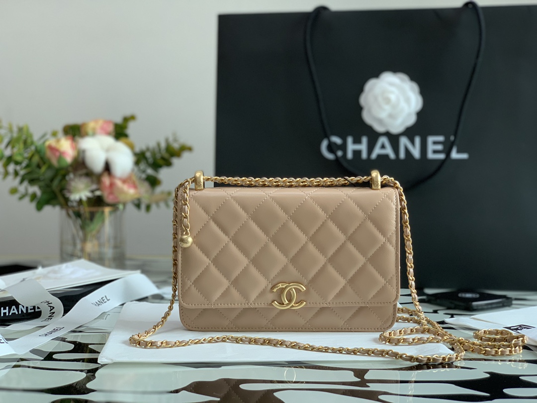 Ch**el Calfskin Wallet On Chain Woc Bag 003