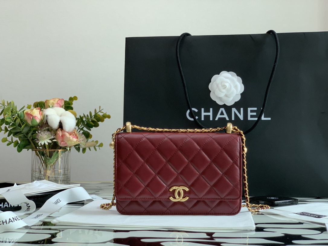 Ch**el Calfskin Wallet On Chain Woc Bag 004