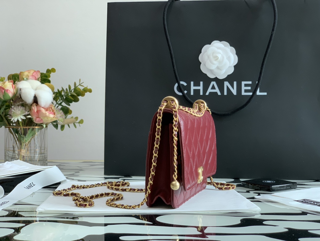 Ch**el Calfskin Wallet On Chain Woc Bag 004