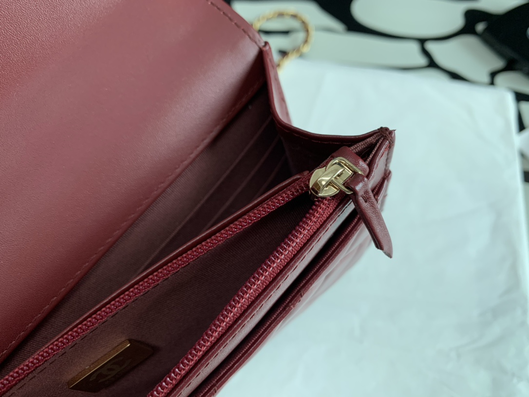 Ch**el Calfskin Wallet On Chain Woc Bag 004