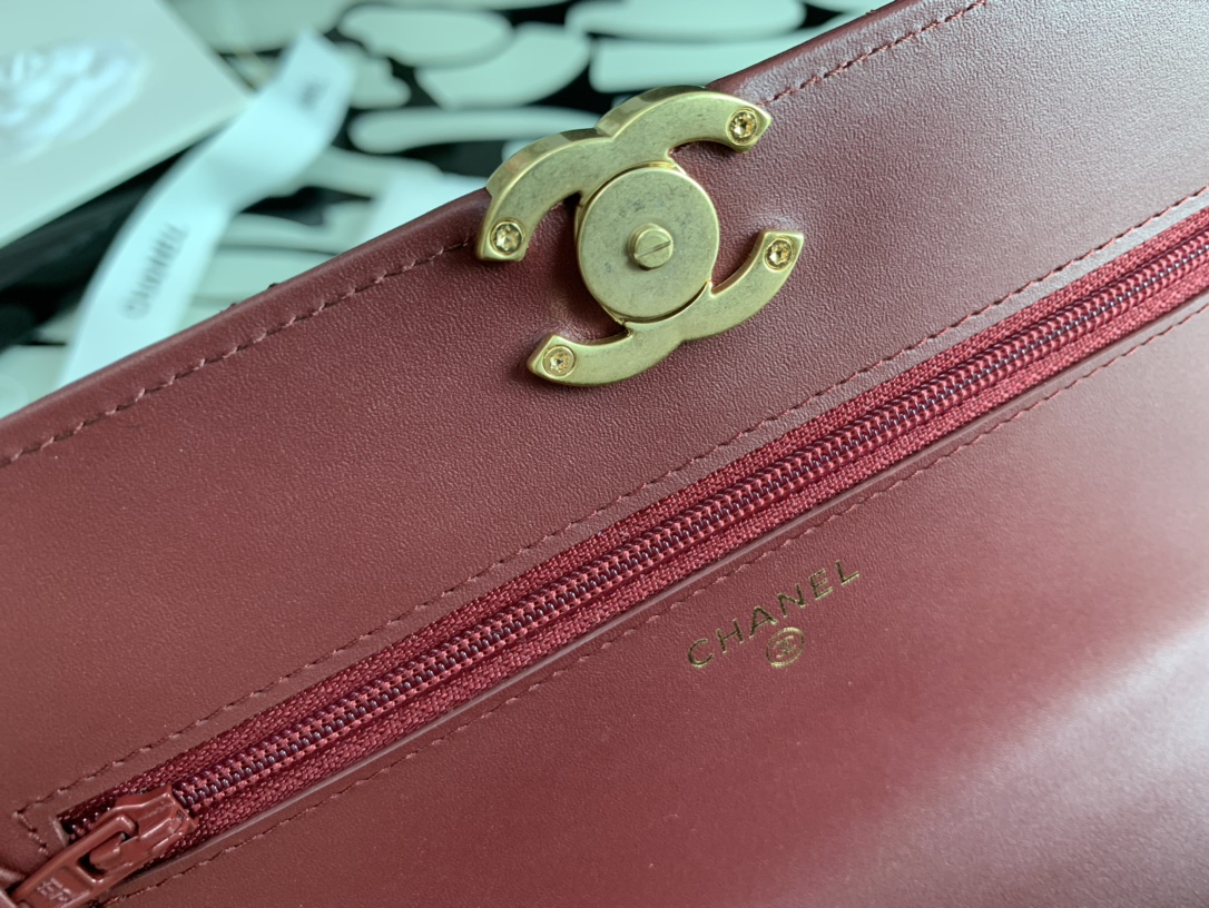 Ch**el Calfskin Wallet On Chain Woc Bag 004