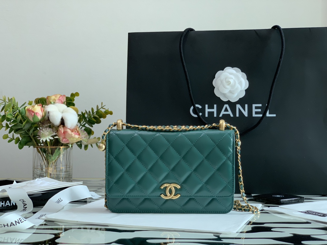 Ch**el Calfskin Wallet On Chain Woc Bag 005