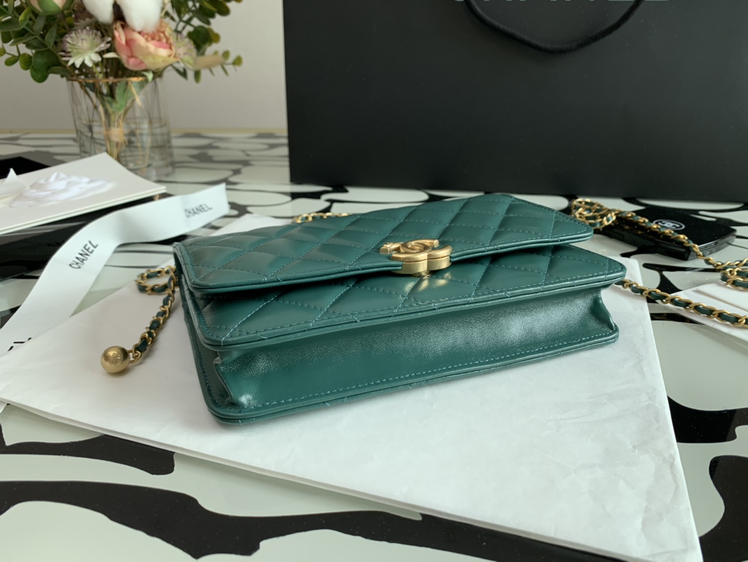 Ch**el Calfskin Wallet On Chain Woc Bag 005