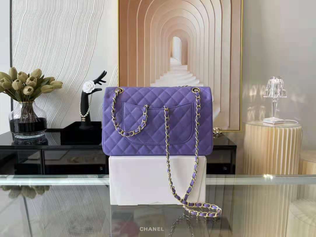 Ch**el Flap bag Gold hardware 25cm caviar purple