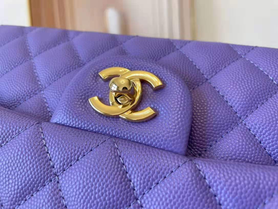 Ch**el Flap bag Gold hardware 25cm caviar purple