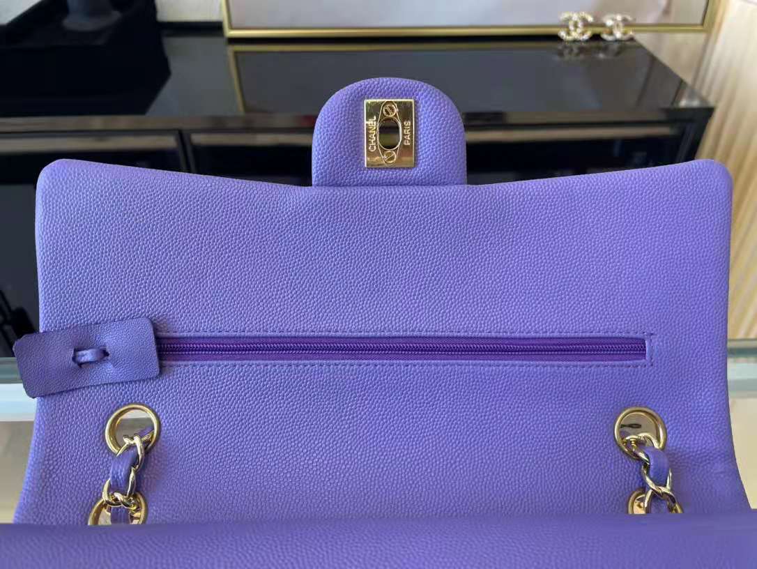 Ch**el Flap bag Gold hardware 25cm caviar purple