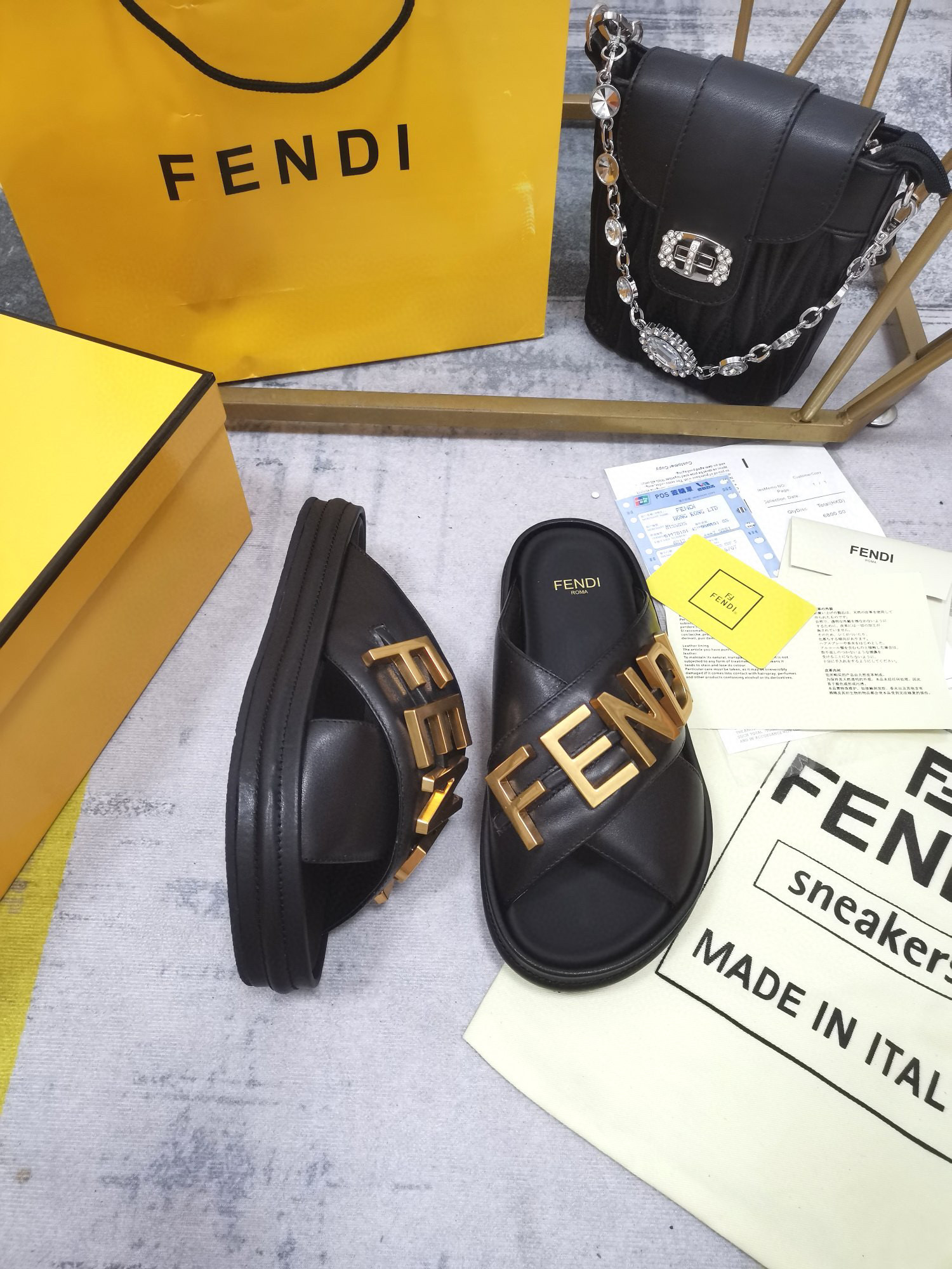 F**di Leather cross sandal