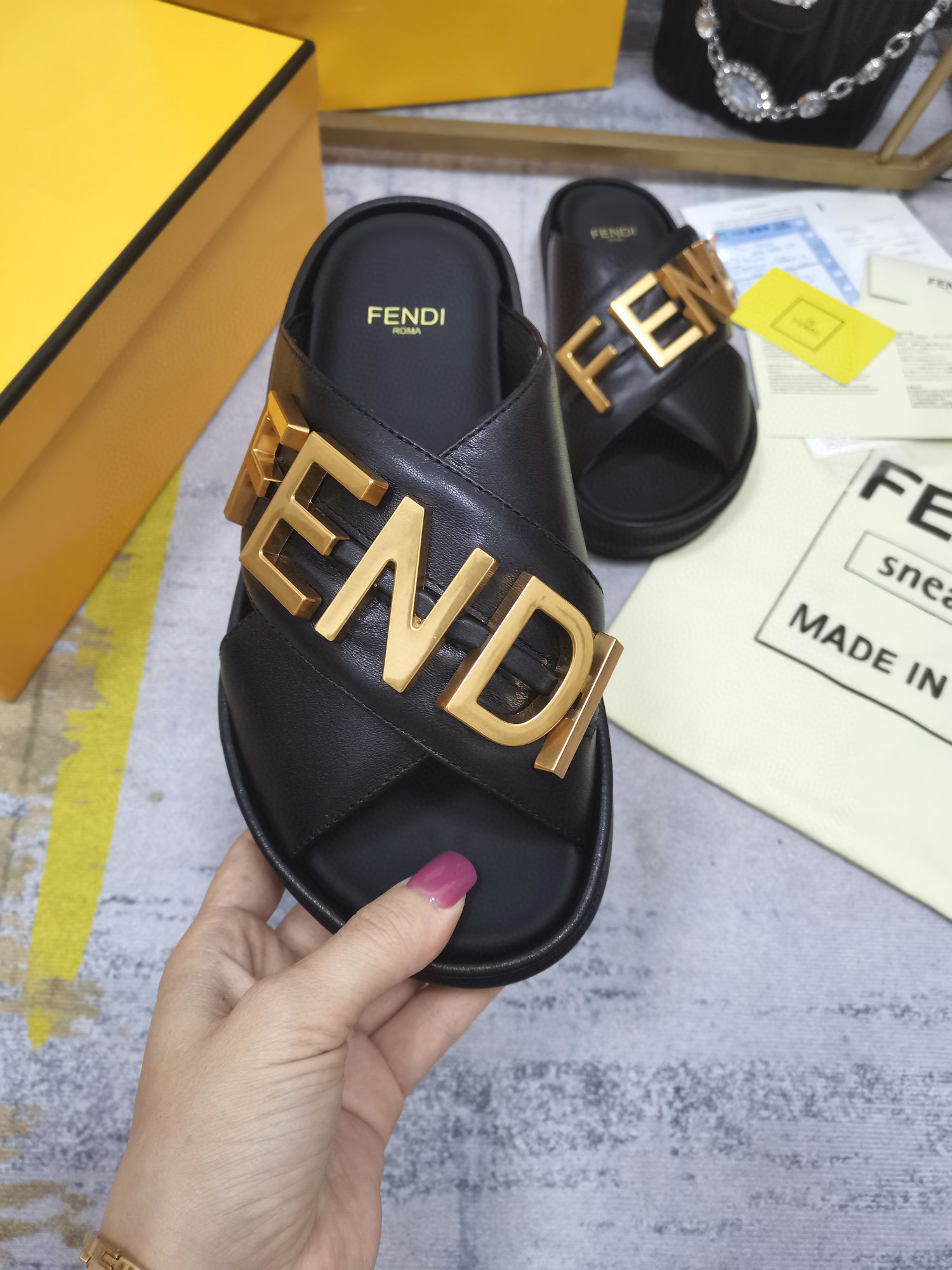 F**di Leather cross sandal