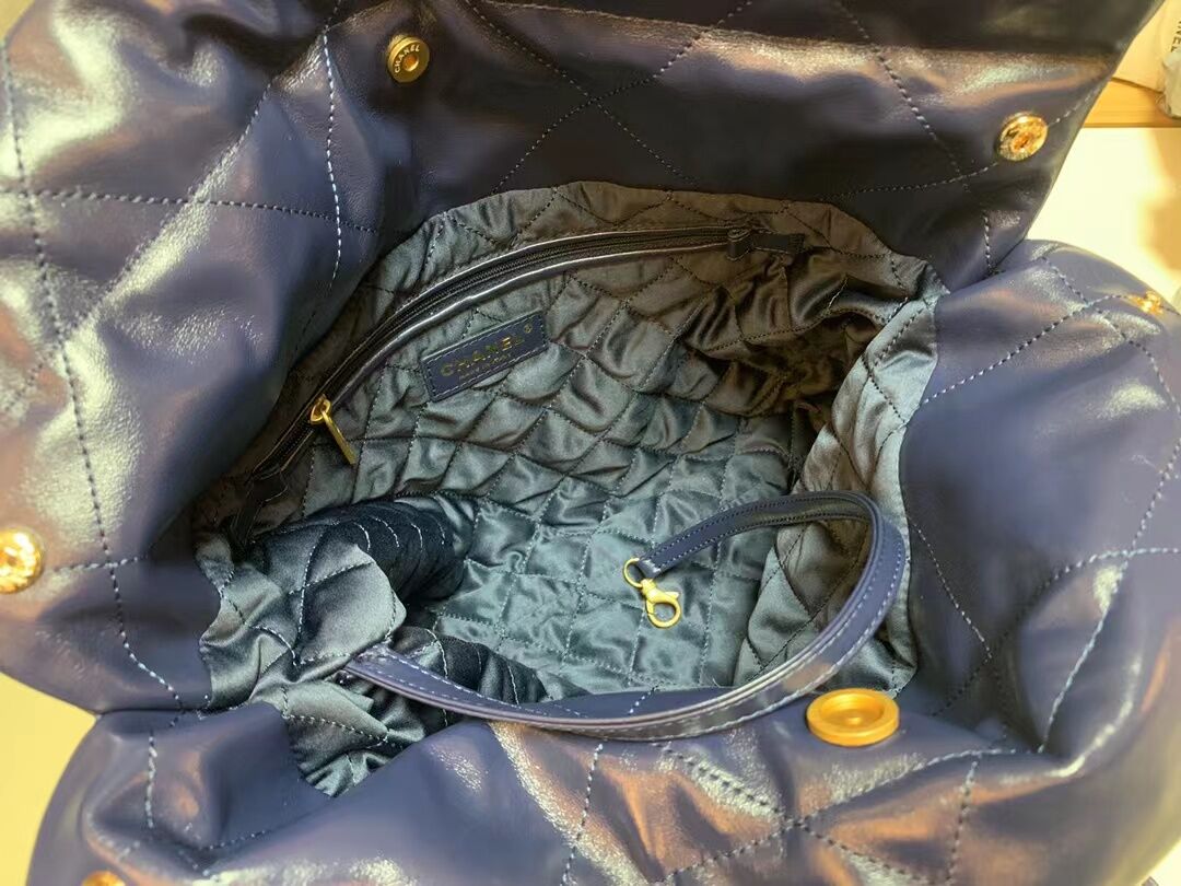 Bagsaaa Ch**el small tote bag dark blue gold hardware