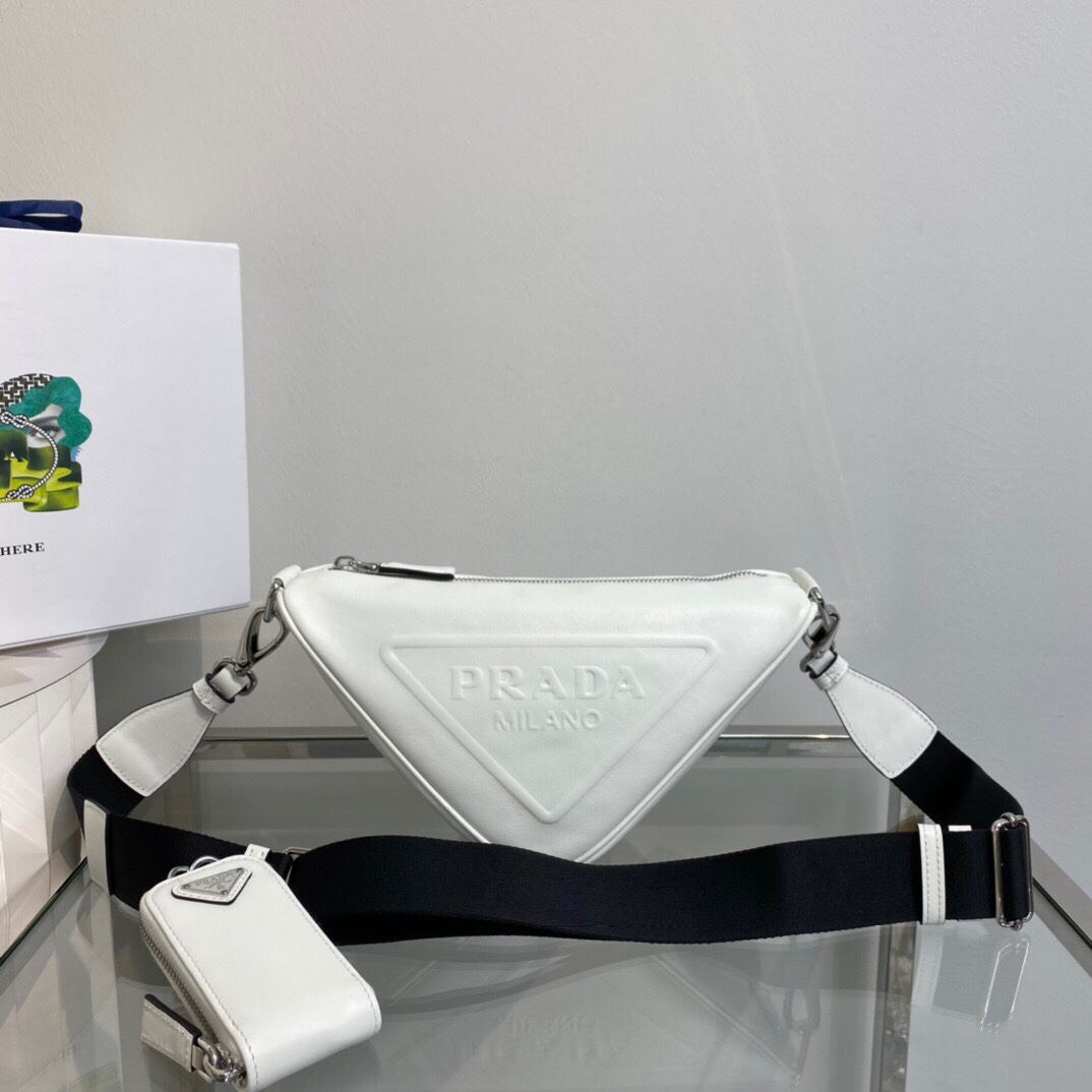 Pra*a Triangle leather shoulder bag white
