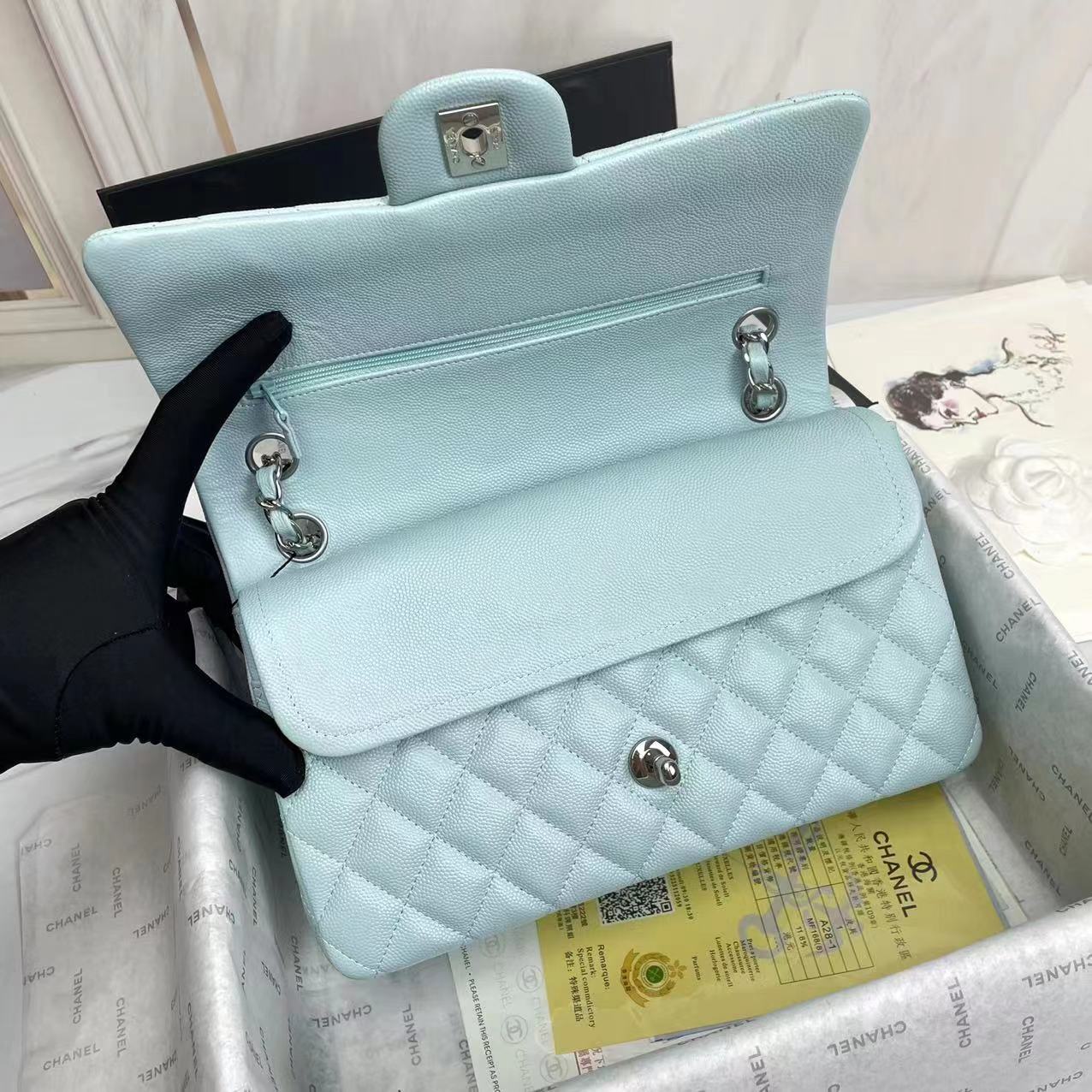 Ch**el Flap Bag Silver 25cm