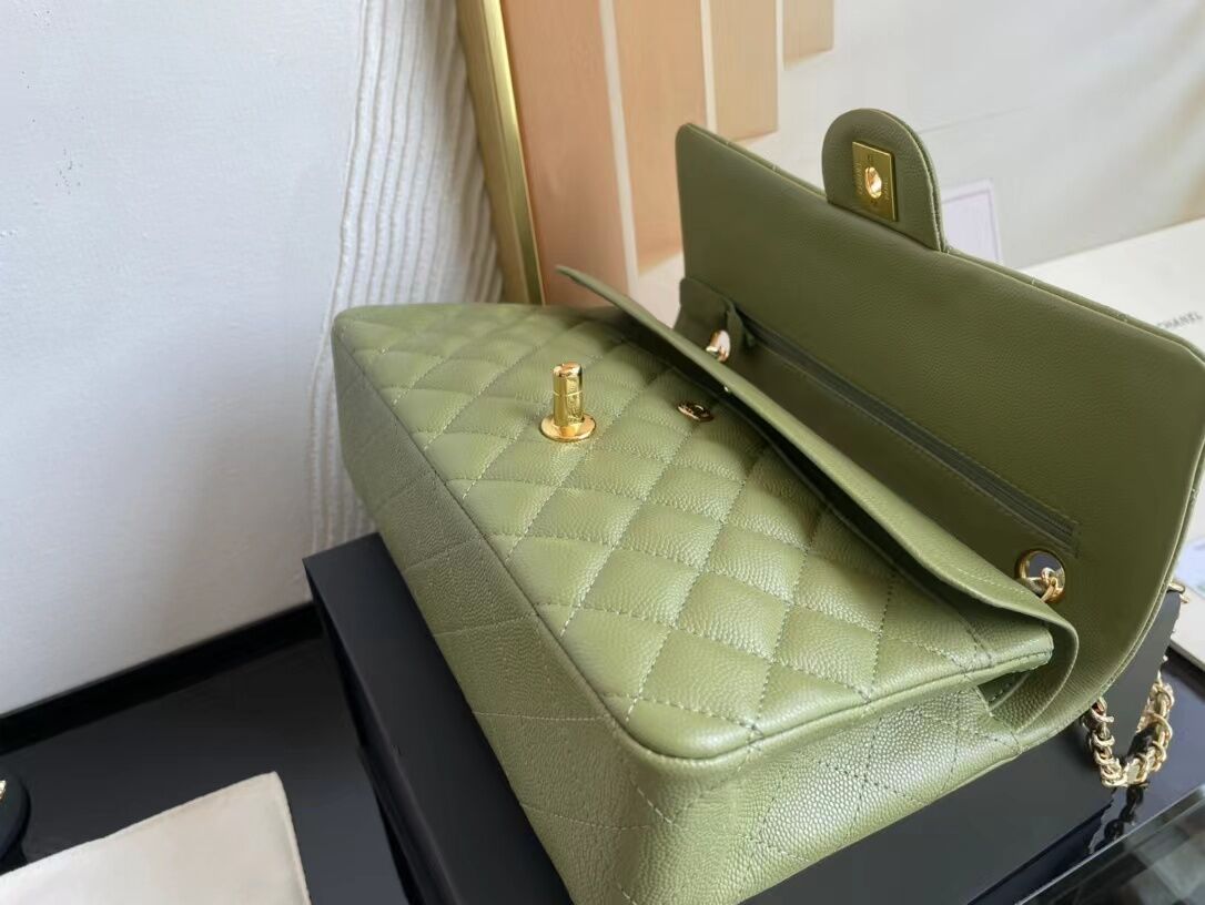 Ch**el Flap Bag Caviar in Light Green 25cm with Gold Hardware