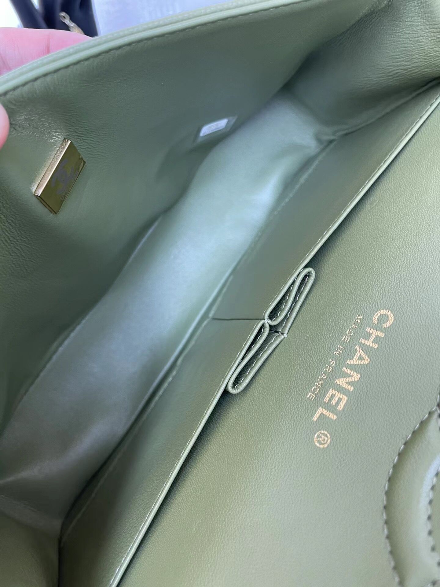 Ch**el Flap Bag Caviar in Light Green 25cm with Gold Hardware