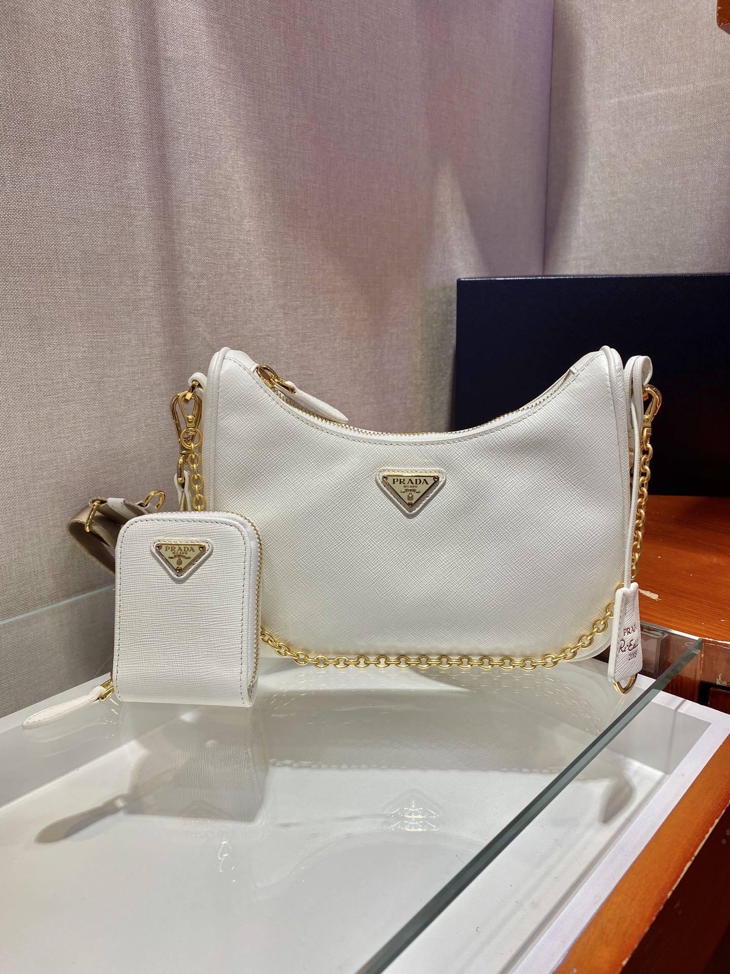 Pra*a Re-Edition 2005 Saffiano Leather Bag 1BH204 White