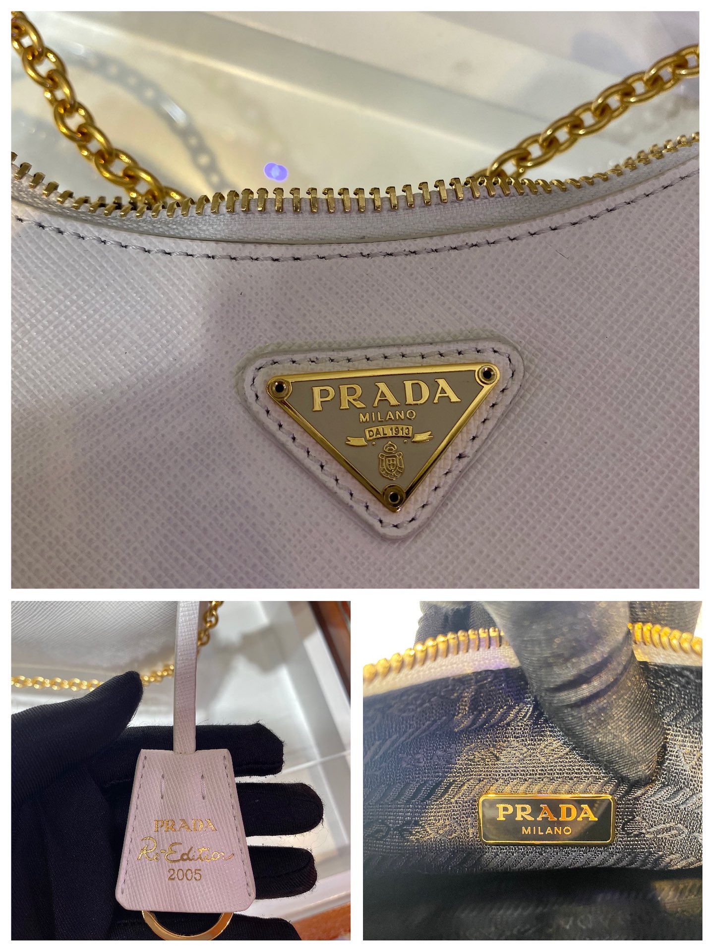Pra*a Re-Edition 2005 Saffiano Leather Bag 1BH204 White