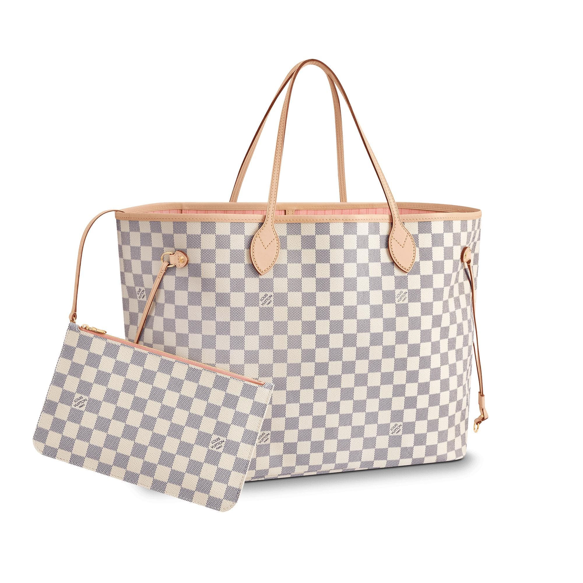 L0vis Vvtt0n Original Neverfull N41605 White Grid With Pink