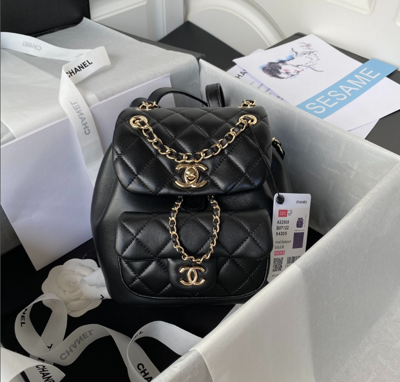 Ch**el Backpack Lambskin AS2908 Black