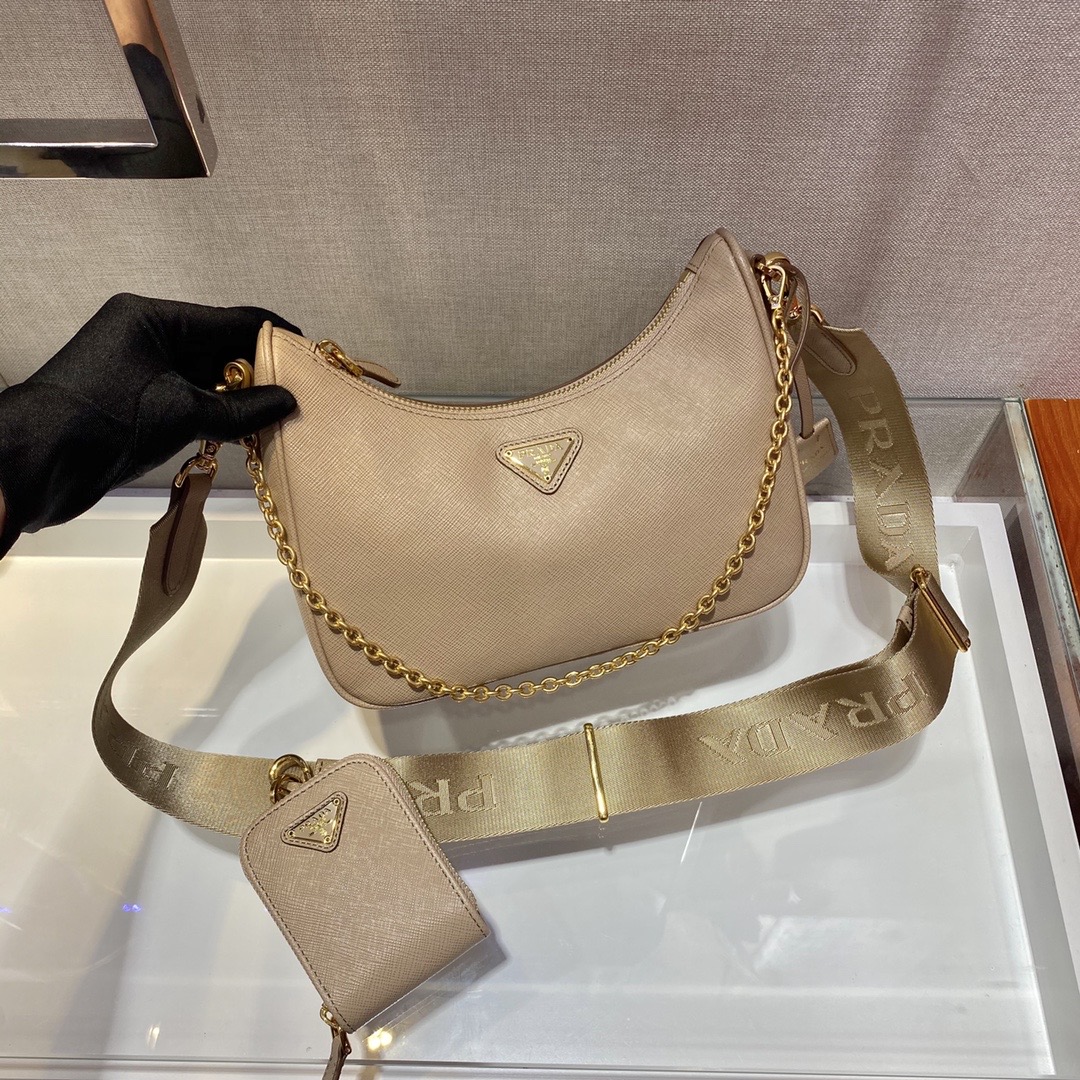 Pra*a Re-Edition 2005 Saffiano Leather Bag Beige 1BH204 Beige